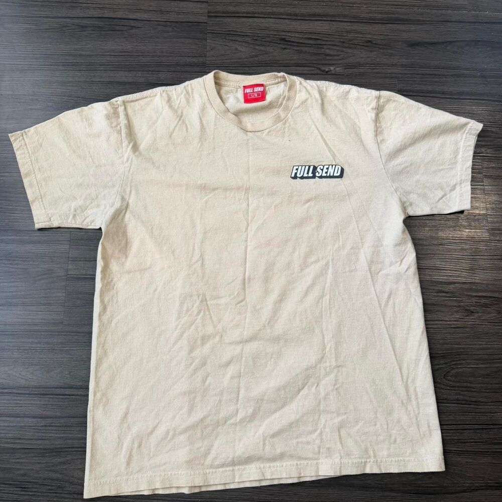 Y2K Streetwear Full Send tan Skater Graphic Tee Size Large Surf